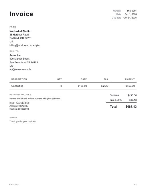 Clean invoice design