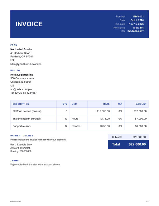 Corporate invoice design