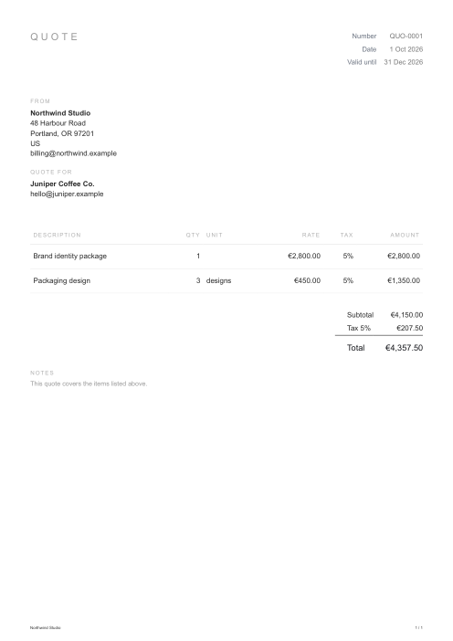 Minimal invoice design