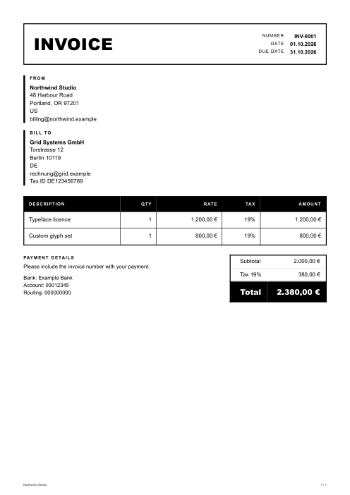 Monochrome invoice design