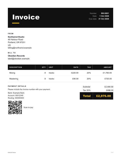 Noir invoice design