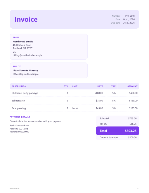 Pastel invoice design