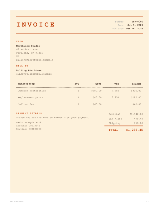 Retro invoice design